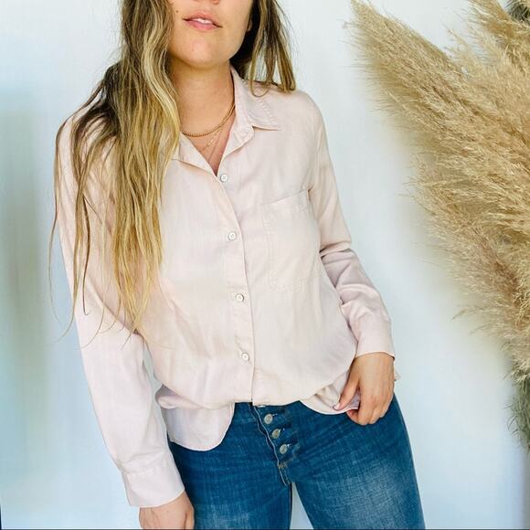 NEW OLD NAVY Blush Soft Pink Tencel Button Down Long Sleeve Shirt Top Blouse M - Picture 1 of 9